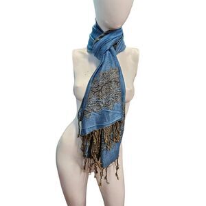 Pashmina Blue Gray Fringed Scarf